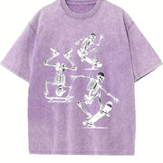 3 Skeletons Skateboarding 90s Vintage Washed T-Shirt in Purple