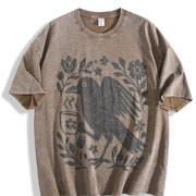 Boho Crow Bird Coffee Lover Vintage Washed T-Shirt in Brown