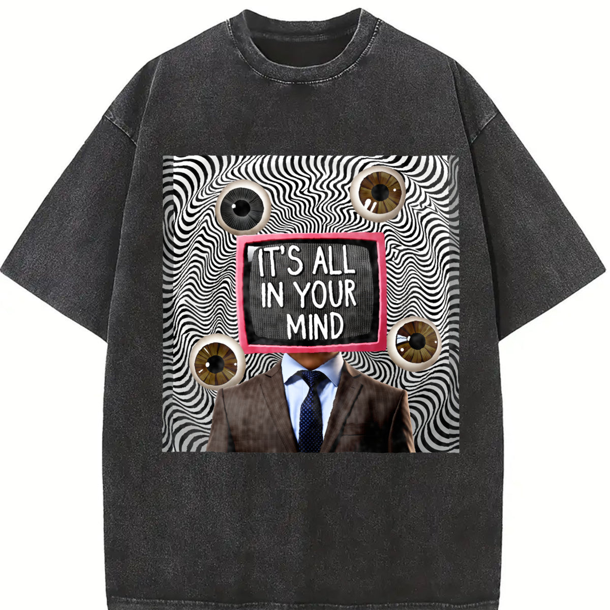 Black This Is All in Your Mind Vintage Washed T-Shirt in Black