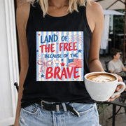4th of July Land of the Free Women's Color Cotton Tank Top in Black