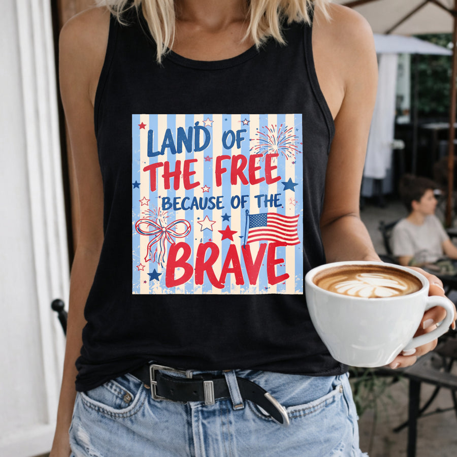 4th of July Land of the Free Women's Color Cotton Tank Top in Black