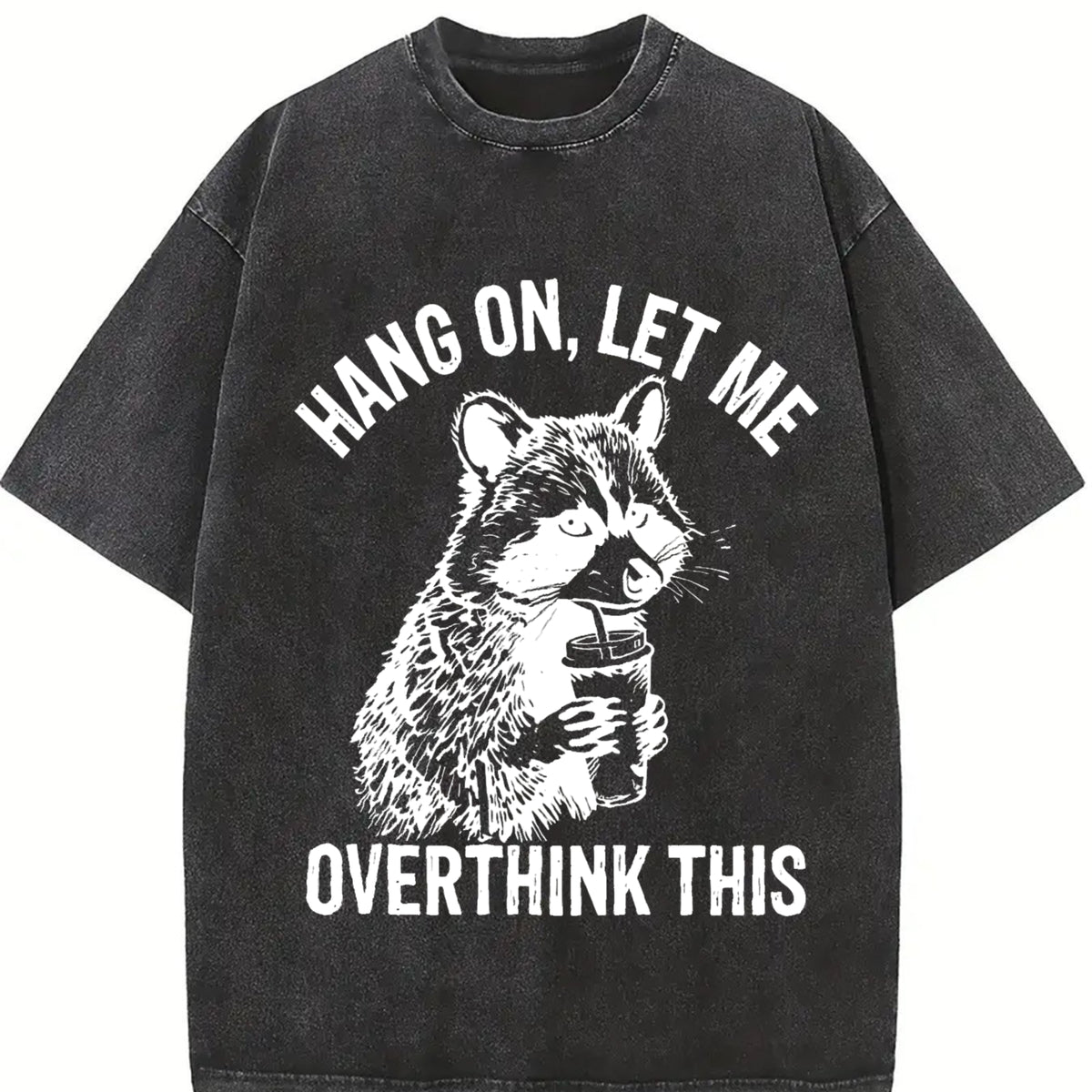 European and American Animal Vintage Washed T-Shirt in Black