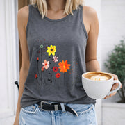 Colorful Wildflowers Women's Color Cotton Tank Top in Gray