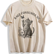 Rage Consumes Me Cat Vintage Washed T-Shirt in Beige