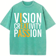 Vision Creativity Passion Smooth Basic vintage washed oversized T-shirt in Blue