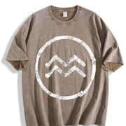 Zodiac Symbol Astrology Horoscope Birthday All Star Signs Vintage Washed T-Shirt in Brown