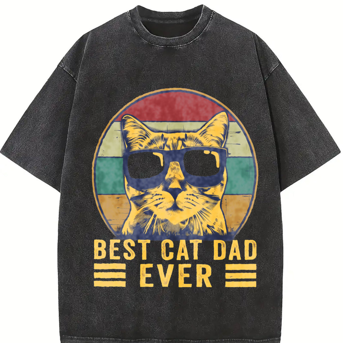 Best Cat Dad Ever the Original Cat Father Vintage Washed T-Shirt in Black