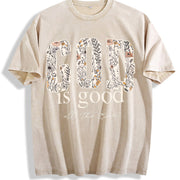 With GOD Flowers Brand with Batik Vintage Washed T-Shirt in Beige