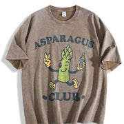 Asparagus Club Veggie Lover Retro Cartoon Vintage Washed T-Shirt in Brown