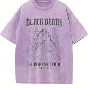 Black Death Gothic Plague Rats Castle Medieval Dark Humor Vintage Washed T-Shirt in Purple