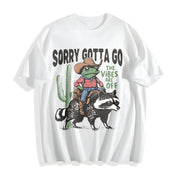 Raccoon Cowboy Frog Retro Cotton T-Shirt in White