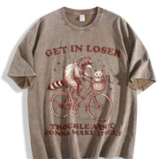 Get in Loser Raccoon Cat Animal Vintage Washed T-Shirt in Brown