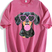 Dachshund Mama Blowing Bubble Vintage Washed T-Shirt in Red