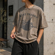 Stay Trashy Raccoon Vintage Washed T-Shirt in Brown