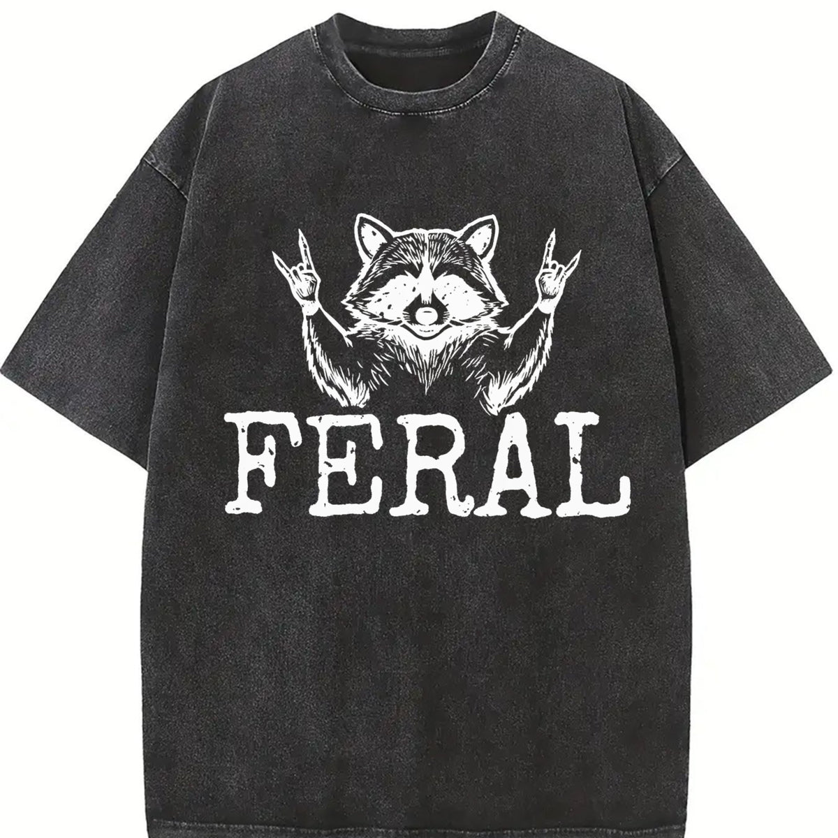 Distressed Feral Raccoon Vintage Washed T-Shirt in Black