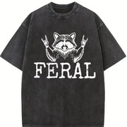 Distressed Feral Raccoon Vintage Washed T-Shirt in Black
