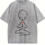 Autumn/Winter Stick Figure Meditating 1pc Winter Vintage Washed T-Shirt in Gray