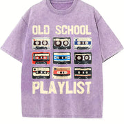 Loose Basic with Alphabets Vintage Washed T-Shirt in Purple