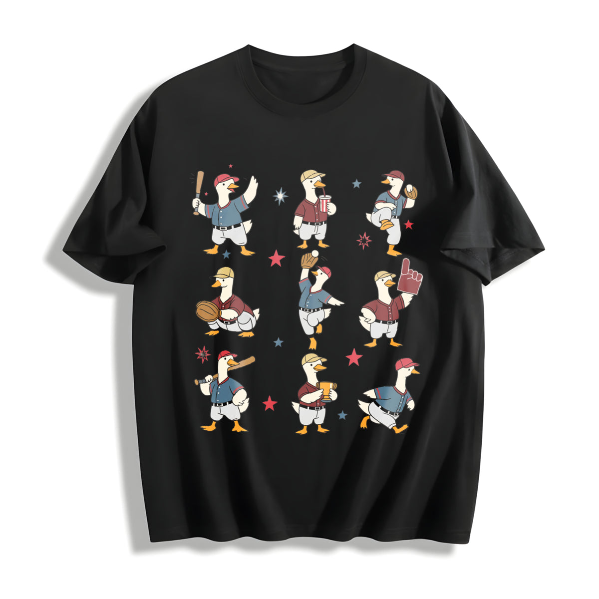 Silly Goose Baseball Cotton T-Shirt in Black