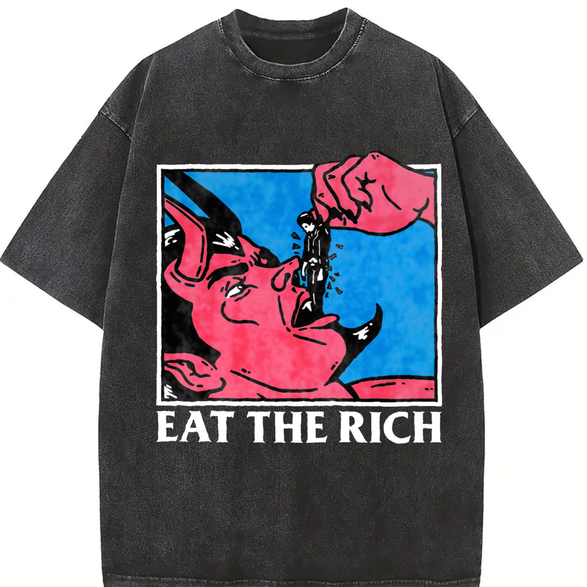 Eat the Rich Vintage Washed T-Shirt in Black