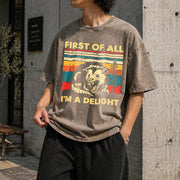First of All I'm a Delight Sarcastic Angry Opossum Possum Vintage Washed T-Shirt in Brown