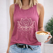 Lotus Flower Mandala Women's Color Cotton Tank Top in Red