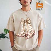 Cowgirl Chinoiserie Floral Boot Vintage Washed T-Shirt in Beige