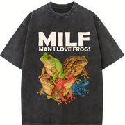 Milf Man I Love Frogs 90s Vintage Washed T-Shirt in Black