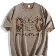 Dog Mama Leopard Print vintage washed oversized T-shirt in Brown