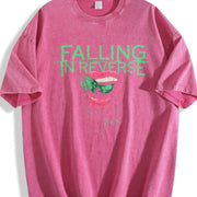 Retro Falling in Reverse Lips band Rock Band Heavy vintage washed oversized T-shirt in Red