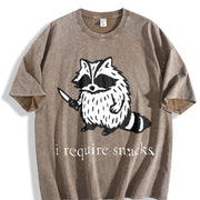 I Require Snacks Raccoon vintage washed oversized T-shirt in Brown