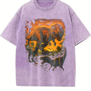 T-rex Dinosaur Jurassic Prehistoric Vintage Washed T-Shirt in Purple