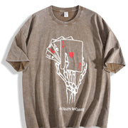 Premium Short-sleeve a Dark Punk of a Skeleton Hand Vintage Washed T-Shirt in Brown