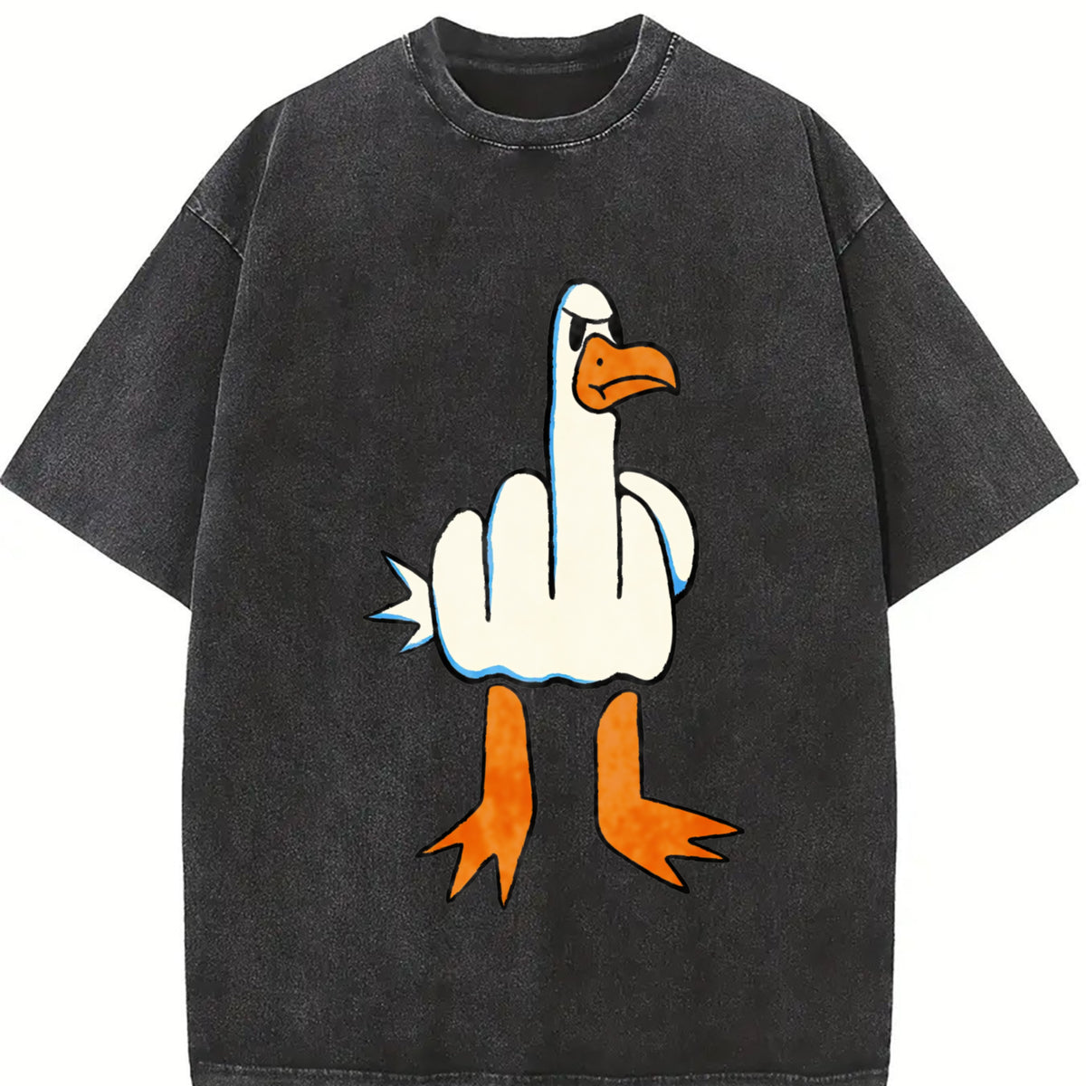 Retro I Don't Give a Duck Middle Finger Vintage Washed T-Shirt in Black