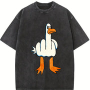 Retro I Don't Give a Duck Middle Finger Vintage Washed T-Shirt in Black