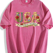 Retro Usa 250th Independence Day Vintage Washed T-Shirt in Red