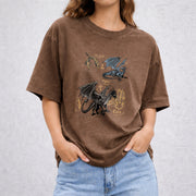 Fourth Wing Dragon vintage washed oversized T-shirt in Brown