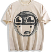 Premium Epic Face Vampire Y2K Goth Emo Scene Tapout Vintage Washed T-Shirt in Beige