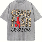 Leopard Crawfish Season Vintage Washed T-Shirt in Gray