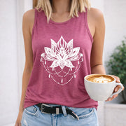 Lotus and Feathers Women's Color Cotton Tank Top in Red