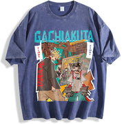 Zanka Nijik Gachiakuta Anime Hip Hop 16Vintage vintage washed oversized T-shirt in Blue