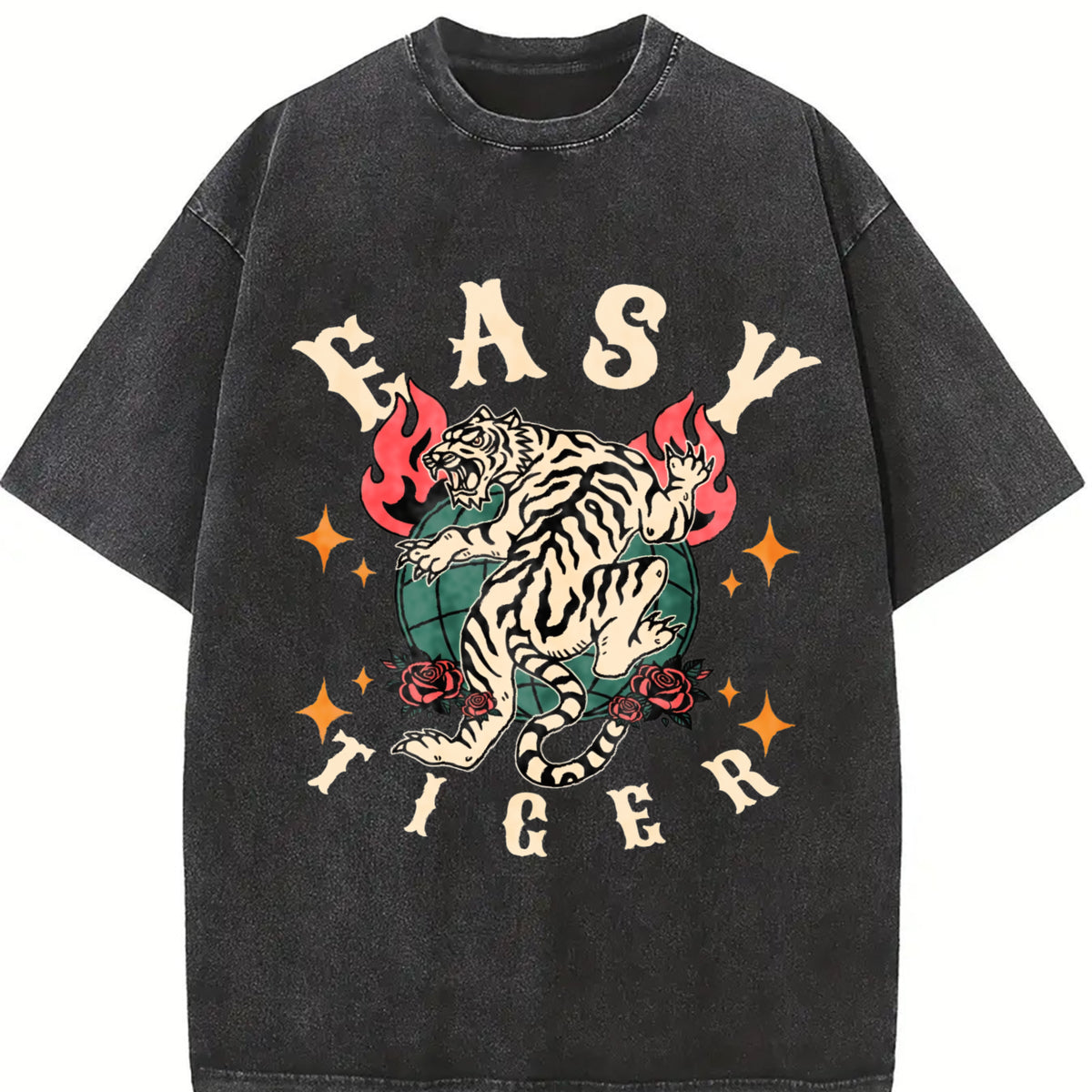 Easy Tiger Vintage Washed T-Shirt in Black