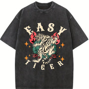 Easy Tiger Vintage Washed T-Shirt in Black