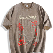 Alice In Chains band rock concert outfits Heavy vintage washed oversized T-shirt in Brown