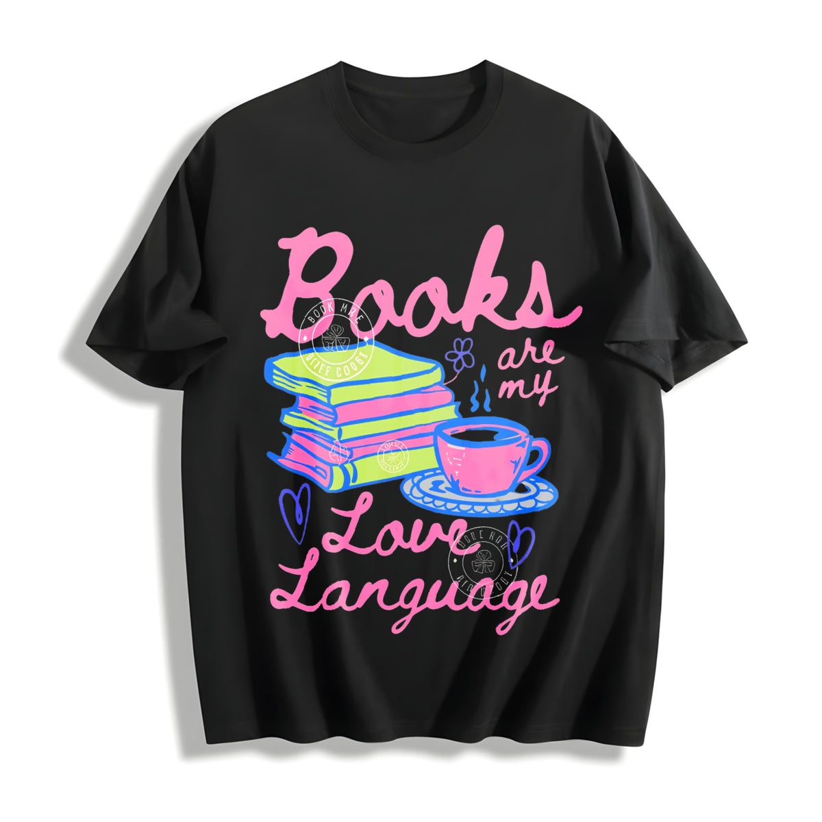 Valentines Day Books Are My Love Language Cotton T-Shirt in Black