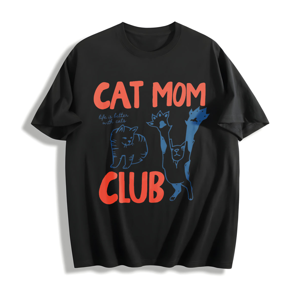 Cat Mom Club Cotton T-Shirt in Black