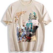 Tyreek Hill Cheetah Football Hands Behind Back Celly TD vintage washed oversized T-shirt in Beige