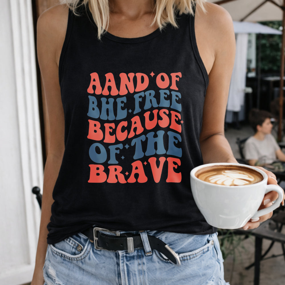Land of the Free Because of the Brave Women's Color Cotton Tank Top in Black