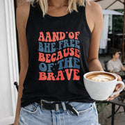 Land of the Free Because of the Brave Women's Color Cotton Tank Top in Black