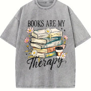 Retro Floral Book Lover Vintage Washed T-Shirt in Gray